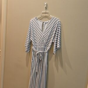 Bailey's Blossoms Striped Gray and White Women's Wide Leg Jumpsuit